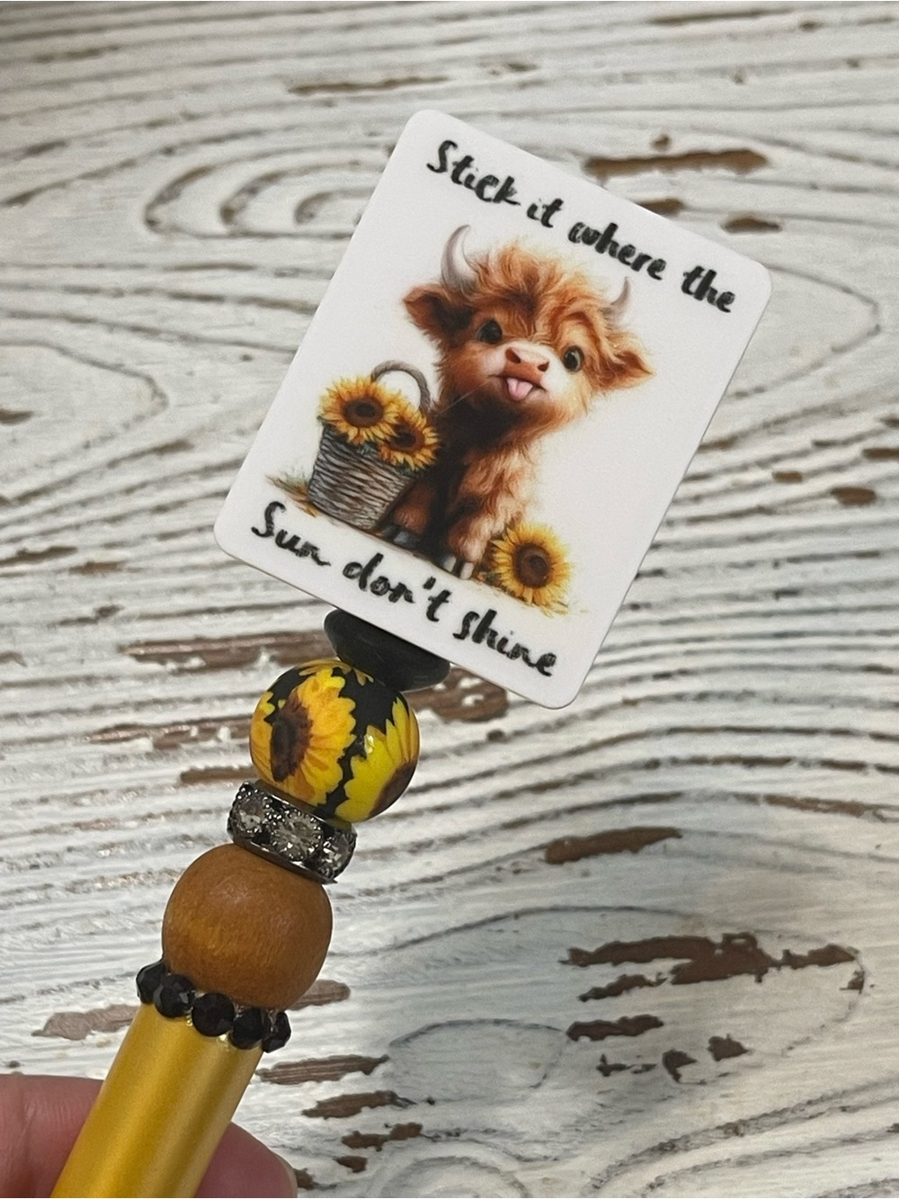 Highland Cow with sunflower Beaded Pen